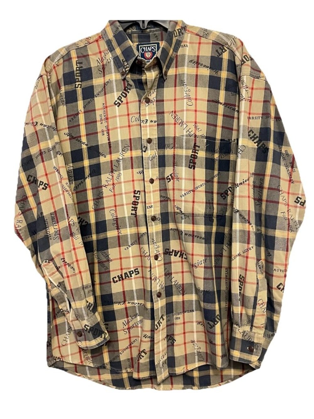 Chaps Ralph Lauren Button Up Shirt Multicolor Breast Pocket Long Sleeves Sz M